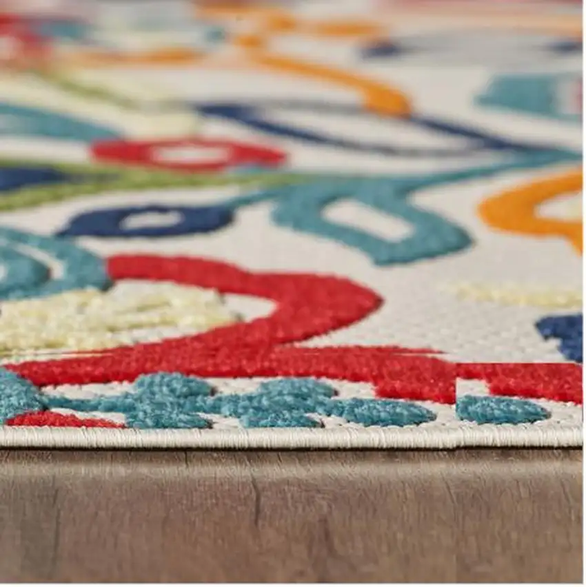 Ivory And Blue Floral Stain Resistant Indoor Outdoor Area Rug Photo 3