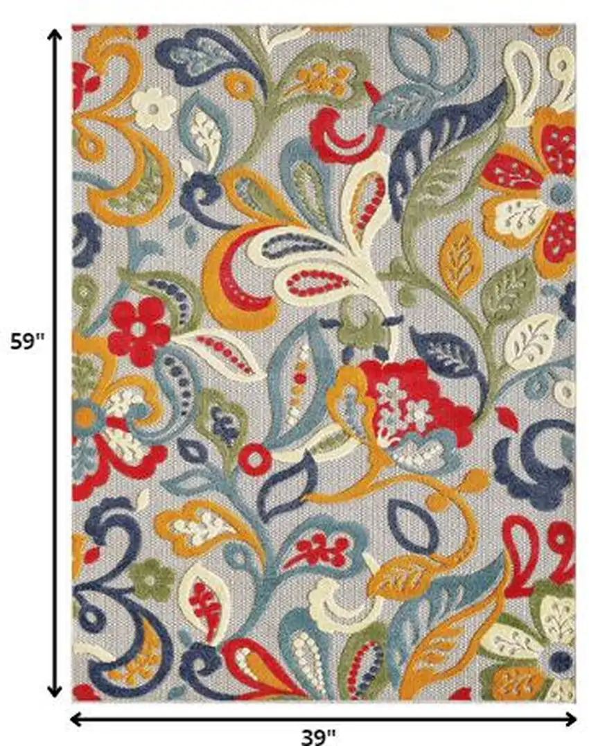 Ivory And Blue Floral Stain Resistant Indoor Outdoor Area Rug Photo 6