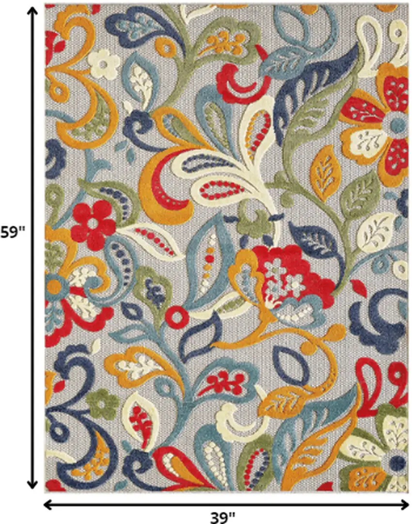 Multi Jacobean Floral Indoor Outdoor Area Rug Photo 3