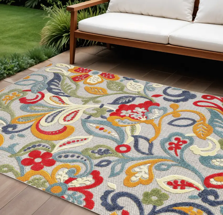 Ivory And Blue Indoor Outdoor Area Rug Photo 2