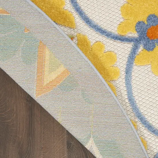 4' Ivory And Blue Round Floral Indoor Outdoor Area Rug Photo 9