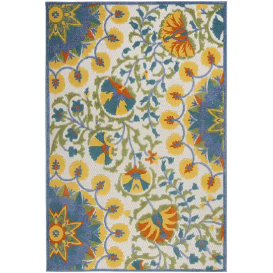 Ivory And Blue Floral Indoor Outdoor Area Rug Photo 6