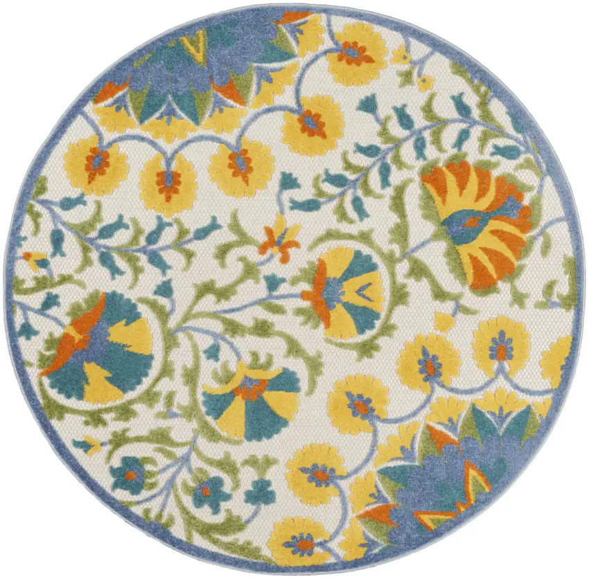 5' Round Multi Medallion Indoor Outdoor Area Rug Photo 4