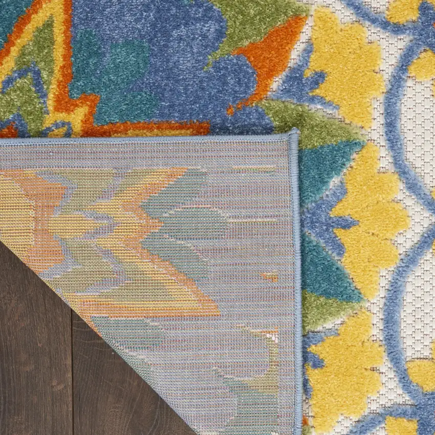 Ivory And Blue Floral Indoor Outdoor Area Rug Photo 9