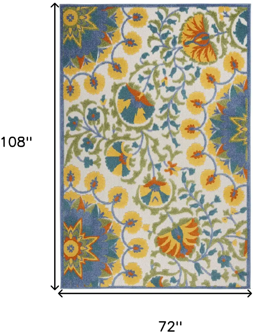 Ivory And Blue Floral Stain Resistant Indoor Outdoor Area Rug Photo 9