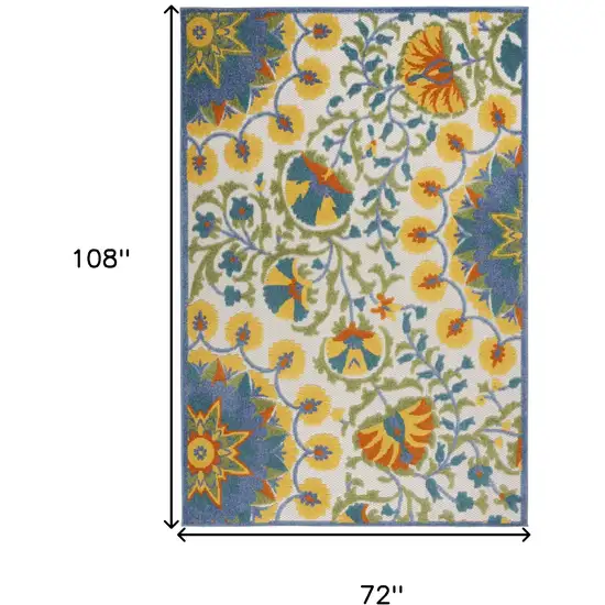 Ivory And Blue Floral Stain Resistant Indoor Outdoor Area Rug Photo 9