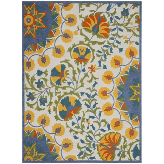 Ivory And Blue Floral Indoor Outdoor Area Rug Photo 5