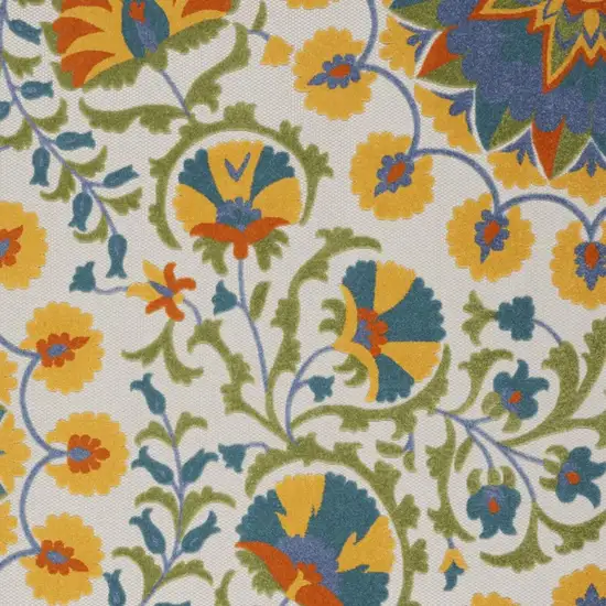 Ivory And Blue Floral Indoor Outdoor Area Rug Photo 9
