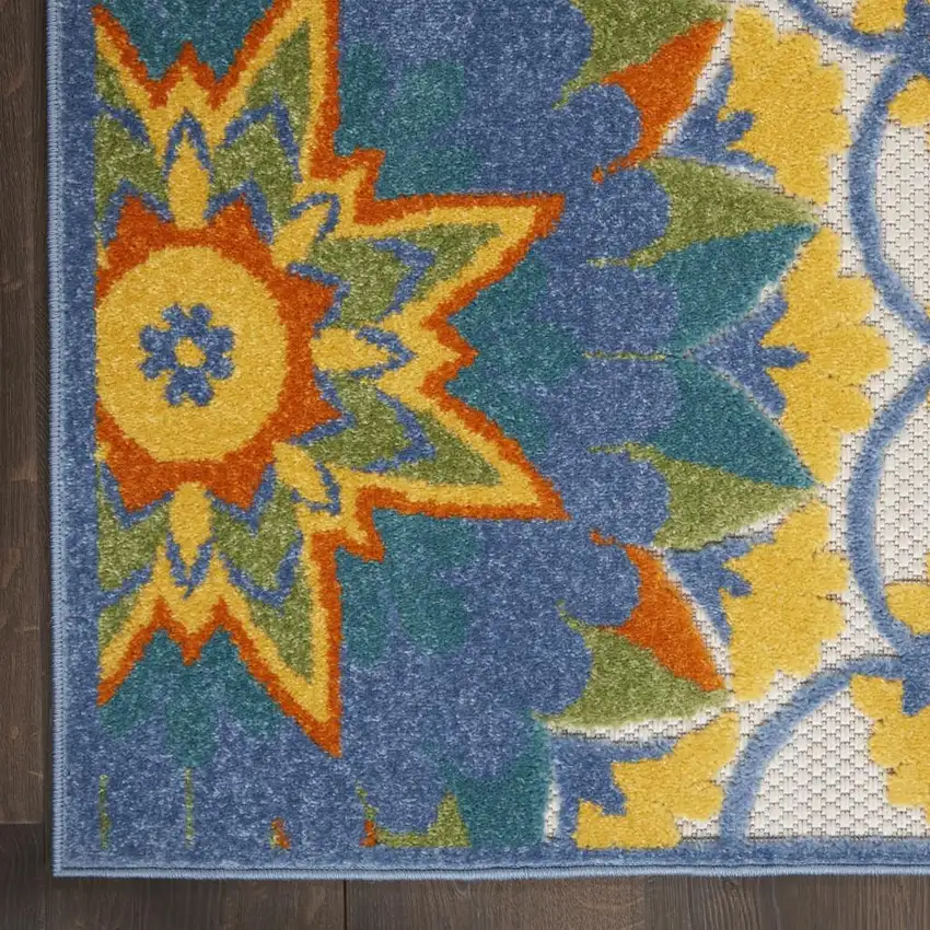 Ivory And Blue Floral Indoor Outdoor Area Rug Photo 9