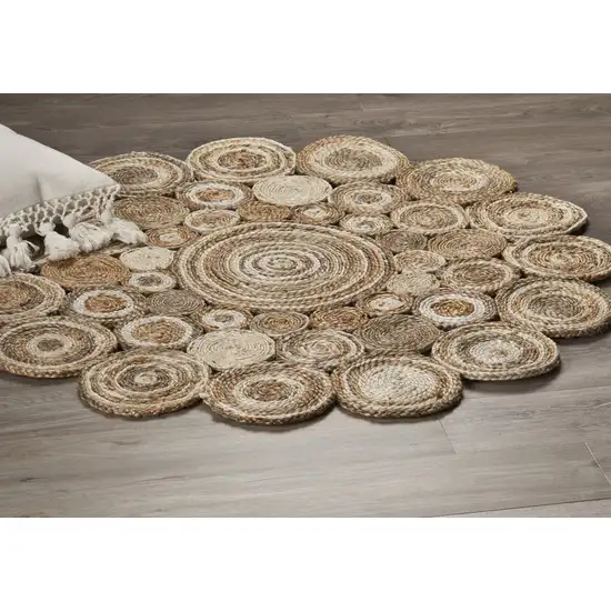 Multi-toned Intricate Circle Natural Jute Area Rug Photo 7