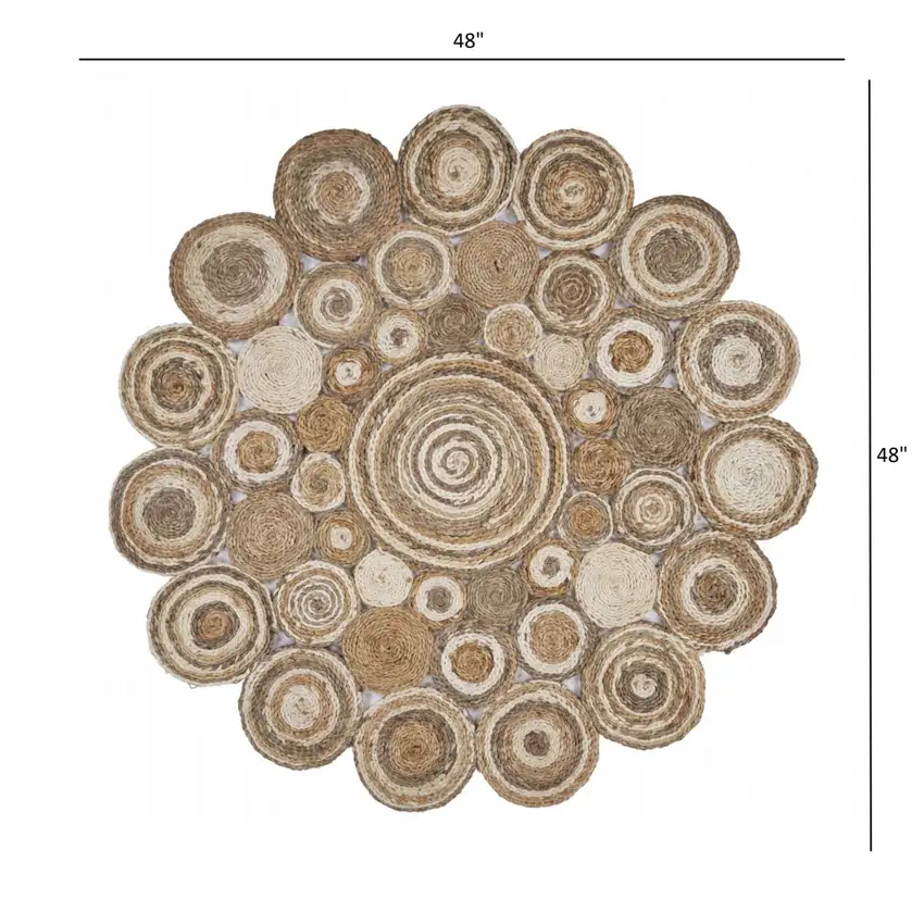 Multi-toned Intricate Circle Natural Jute Area Rug Photo 8