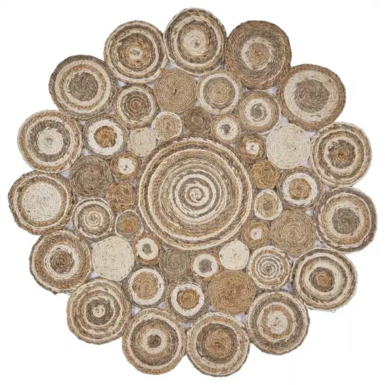 Multi-toned Intricate Circle Natural Jute Area Rug Photo 10