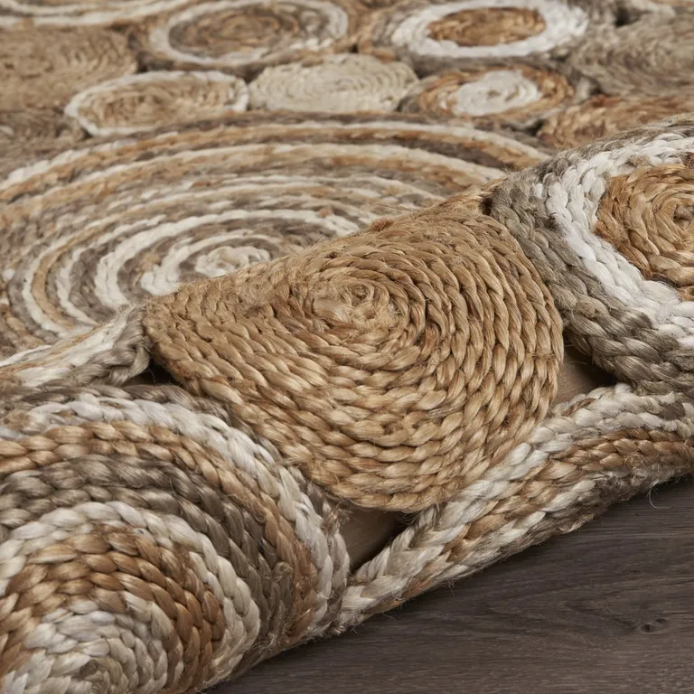 Multi-toned Intricate Circle Natural Jute Area Rug Photo 5