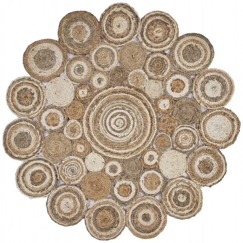 Multi-toned Intricate Circle Natural Jute Area Rug Photo 10