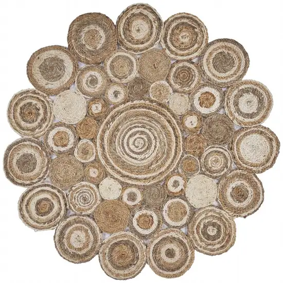 Multi-toned Intricate Circle Natural Jute Area Rug Photo 10