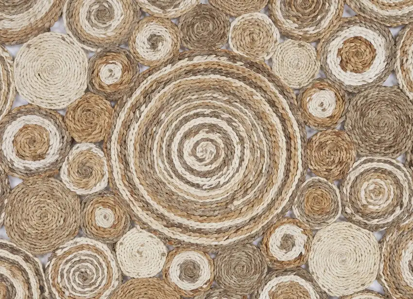 Multi-toned Intricate Circle Natural Jute Area Rug Photo 2
