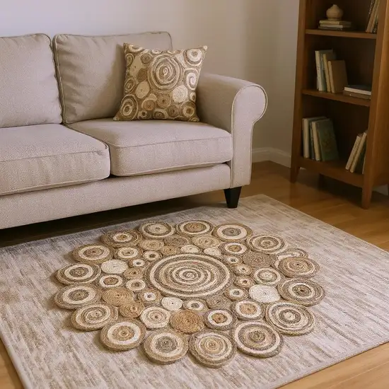 8' Natural Jute Hand Braided Round Rug Photo 2