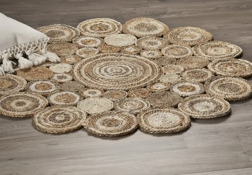 Multi-toned Intricate Circle Natural Jute Area Rug Photo 8
