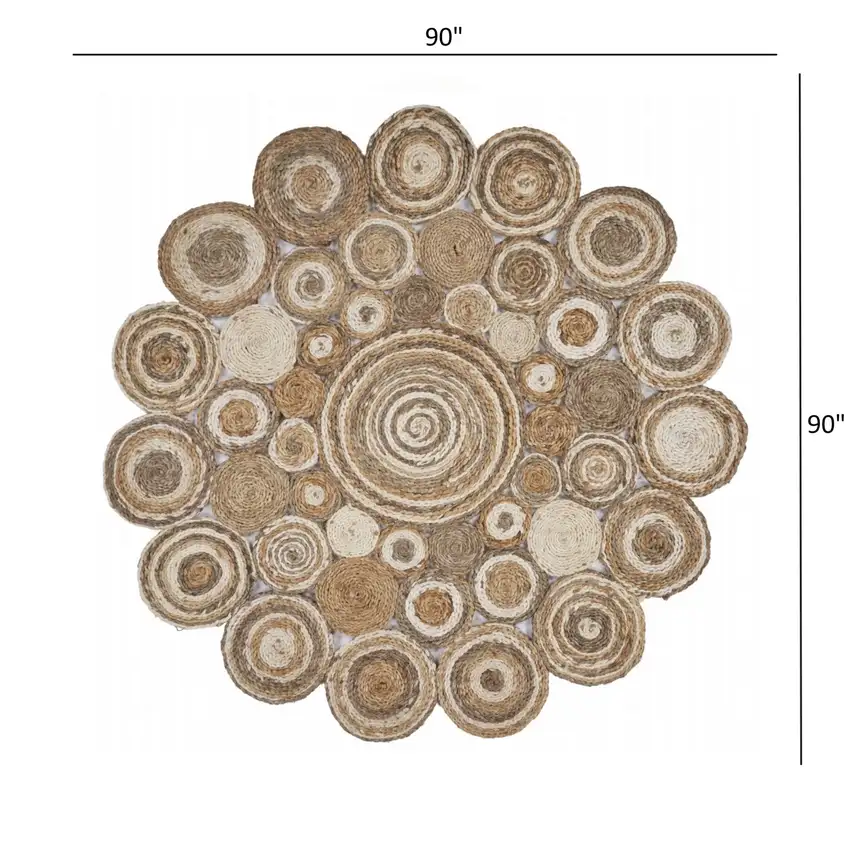 Multi-toned Intricate Circle Natural Jute Area Rug Photo 4