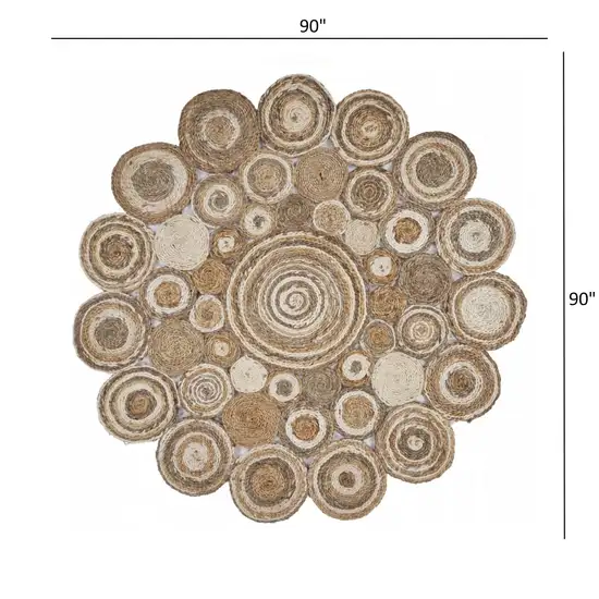 Multi-toned Intricate Circle Natural Jute Area Rug Photo 4