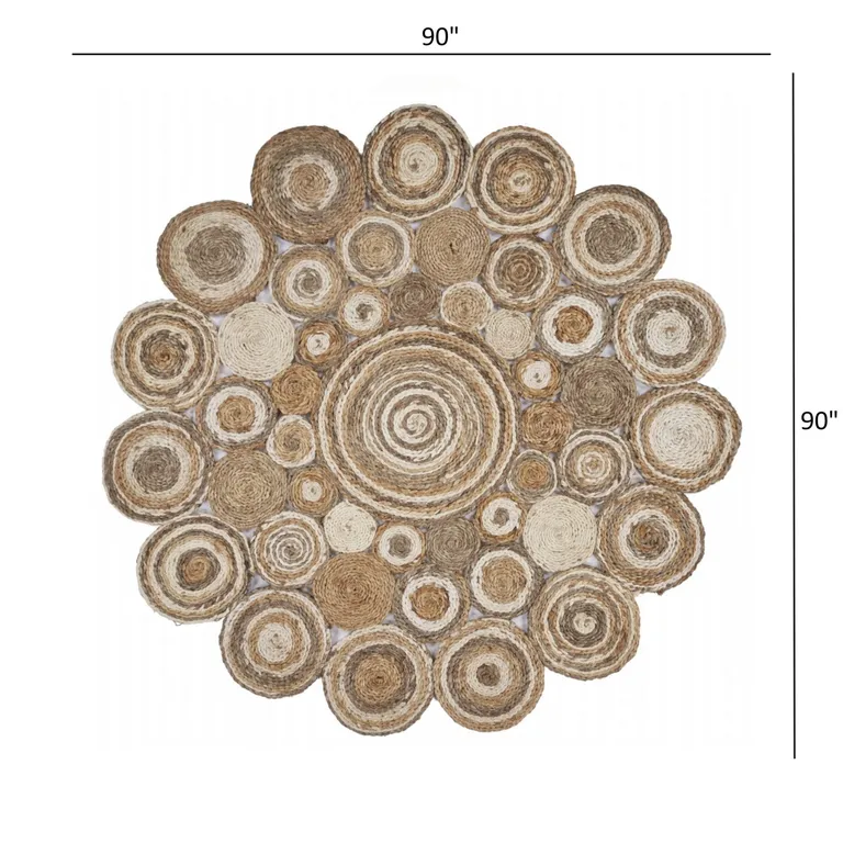 Multi-toned Intricate Circle Natural Jute Area Rug Photo 4