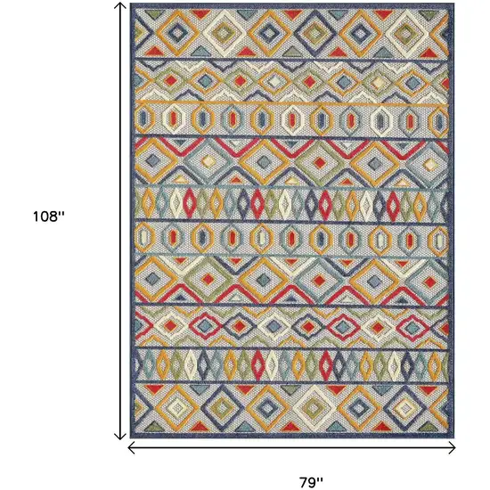 Ivory And Blue Southwestern Stain Resistant Indoor Outdoor Area Rug Photo 9