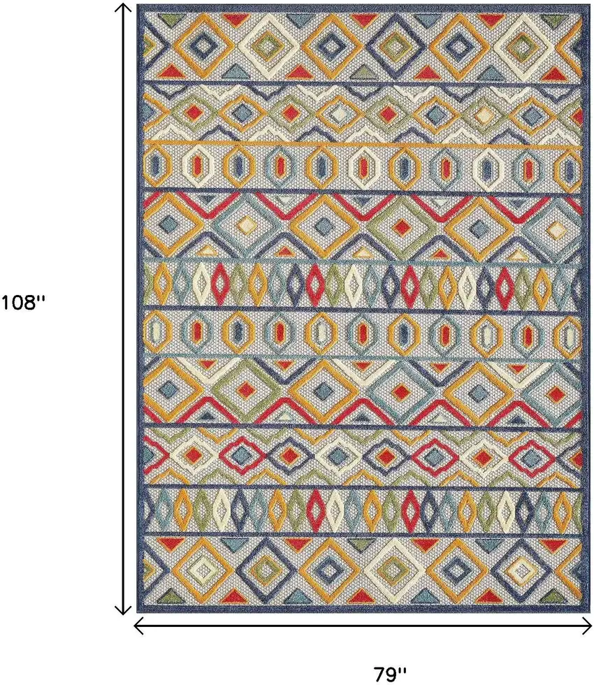 Ivory And Blue Southwestern Stain Resistant Indoor Outdoor Area Rug Photo 9