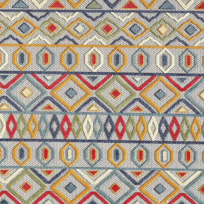 Ivory And Blue Southwestern Stain Resistant Indoor Outdoor Area Rug Photo 5