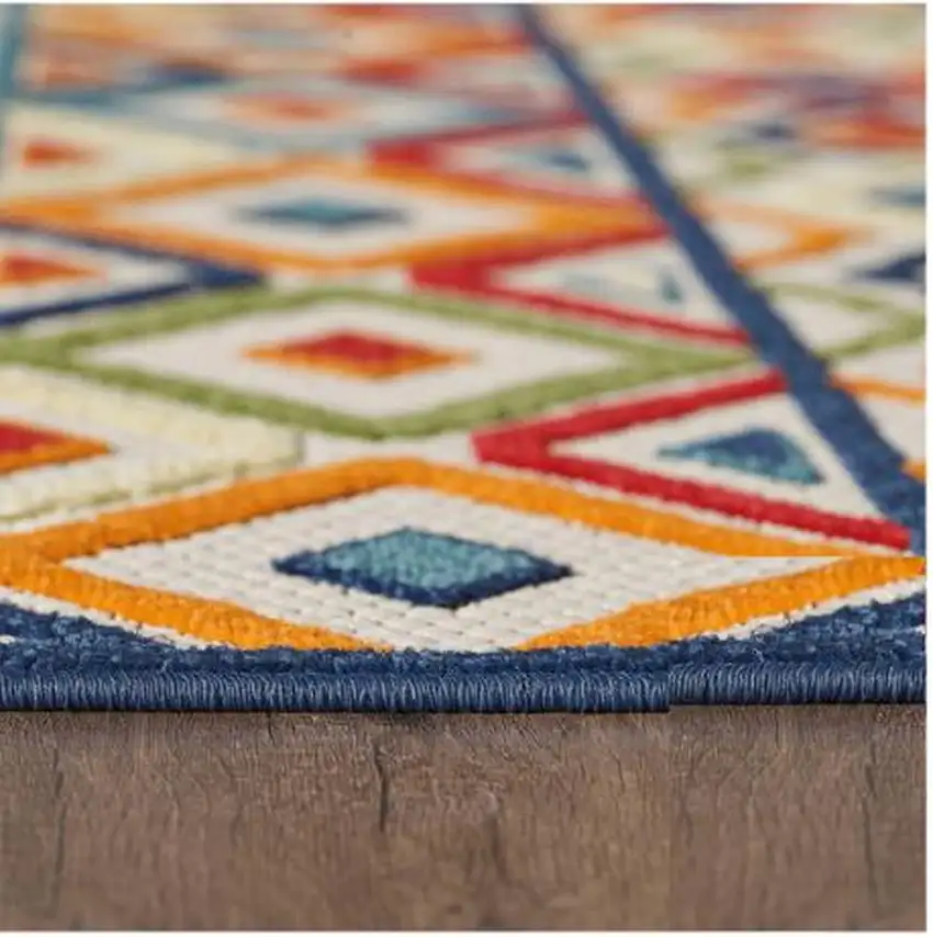 Ivory And Blue Southwestern Stain Resistant Indoor Outdoor Area Rug Photo 4