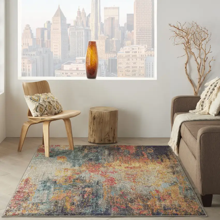 Multicolor Abstract Power Loom Non Skid Area Rug Photo 5