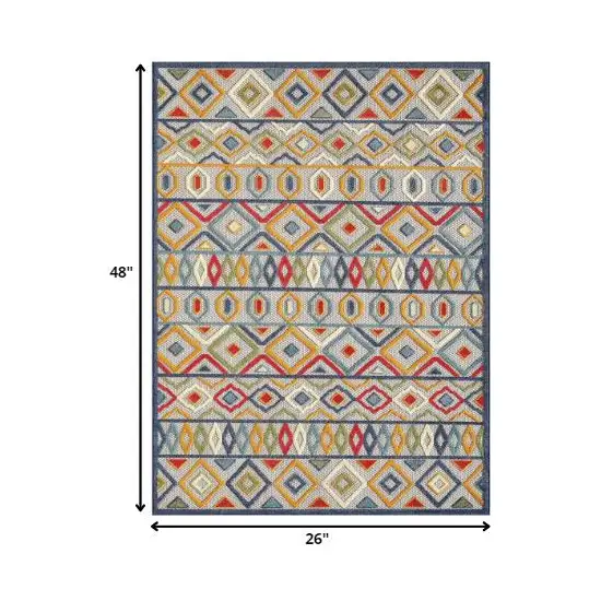 Ivory And Blue Southwestern Stain Resistant Indoor Outdoor Area Rug Photo 6