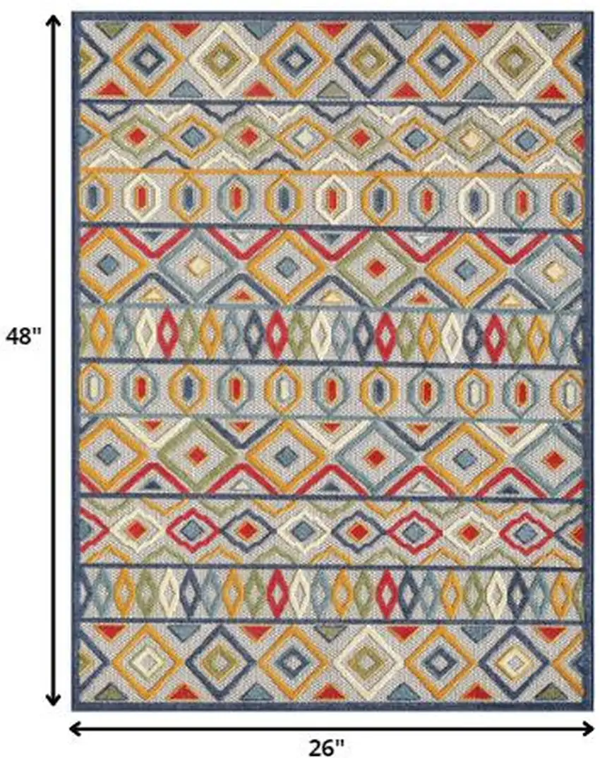 Ivory And Blue Southwestern Stain Resistant Indoor Outdoor Area Rug Photo 6
