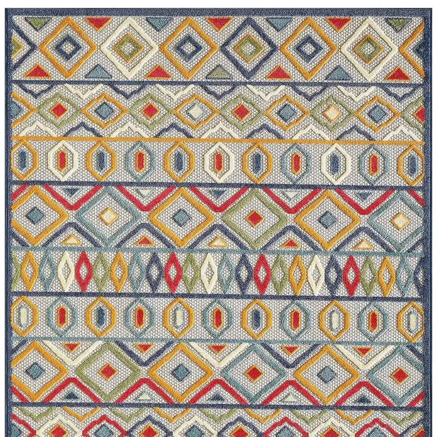 Ivory And Blue Southwestern Stain Resistant Indoor Outdoor Area Rug Photo 3