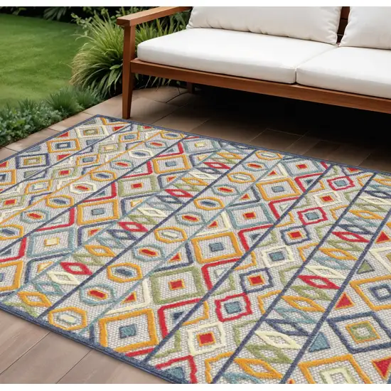 Ivory And Blue Southwestern Stain Resistant Indoor Outdoor Area Rug Photo 2