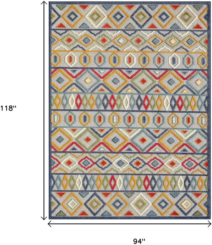 Ivory And Blue Southwestern Stain Resistant Indoor Outdoor Area Rug Photo 9