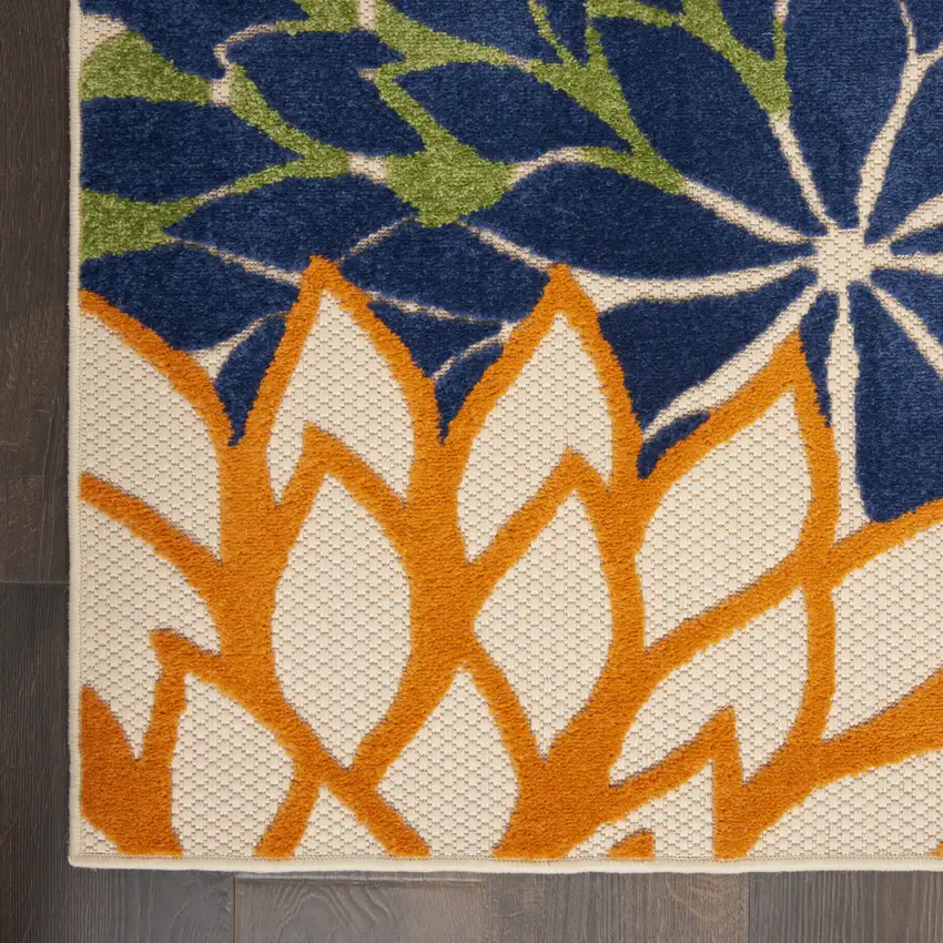 Ivory And Blue Floral Indoor Outdoor Area Rug Photo 9