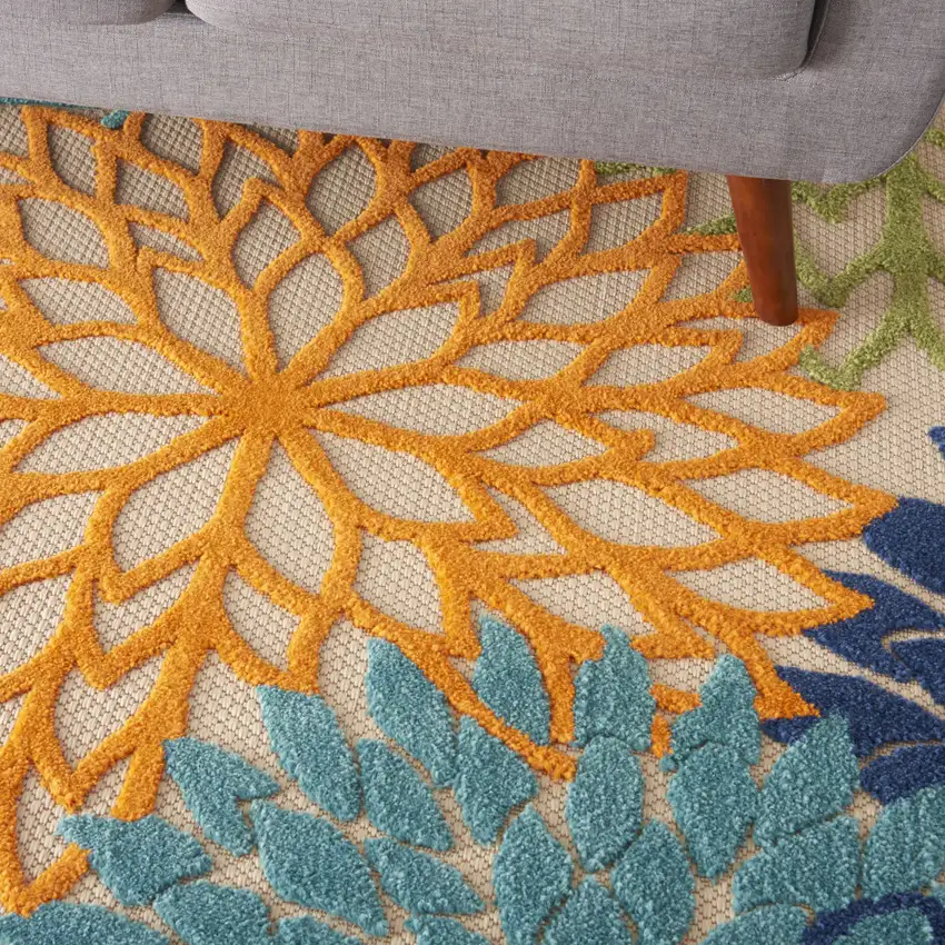 Ivory And Blue Floral Indoor Outdoor Area Rug Photo 8