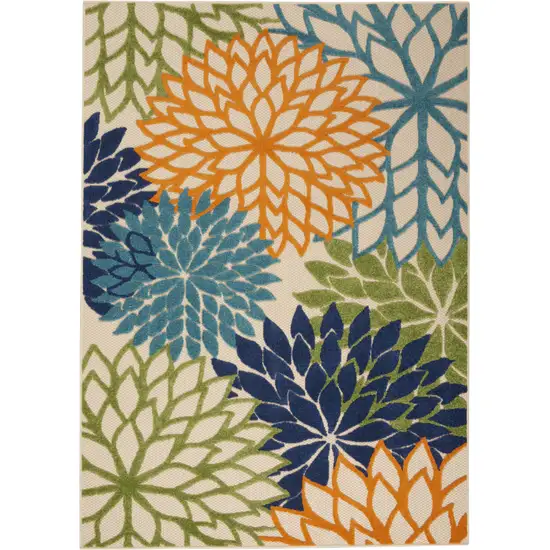 Ivory And Blue Floral Indoor Outdoor Area Rug Photo 5