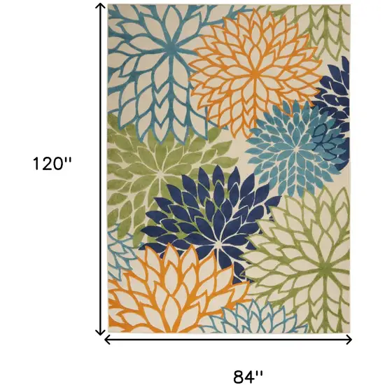 Ivory And Blue Floral Indoor Outdoor Area Rug Photo 3