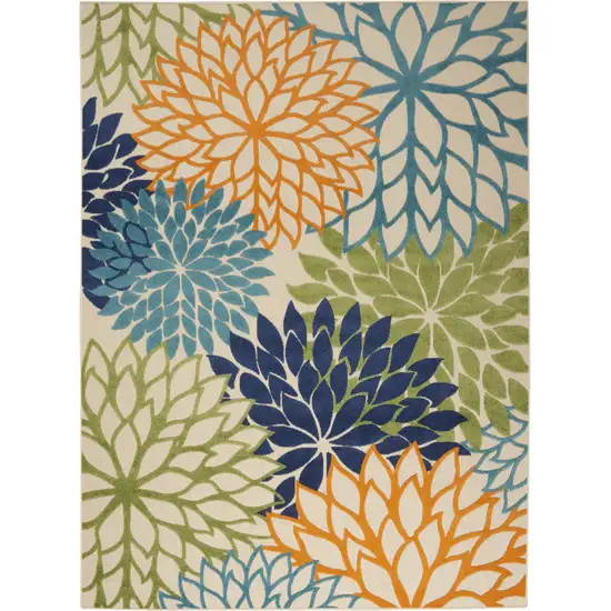 Ivory And Blue Floral Indoor Outdoor Area Rug Photo 1