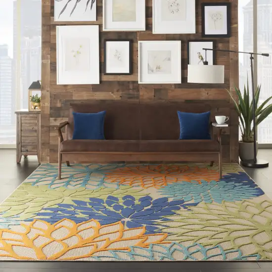 Ivory And Blue Floral Indoor Outdoor Area Rug Photo 6