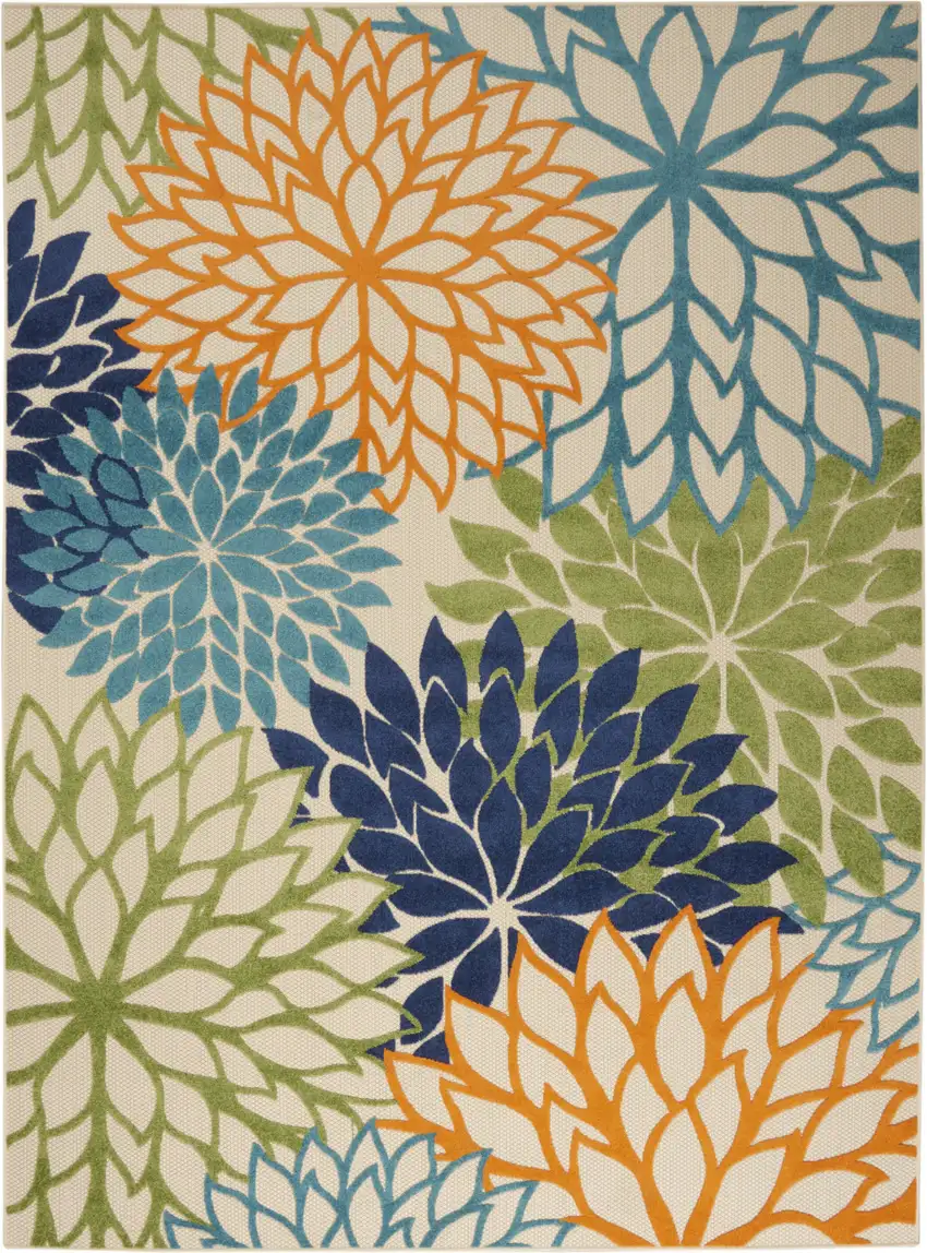 Ivory And Blue Floral Indoor Outdoor Area Rug Photo 6