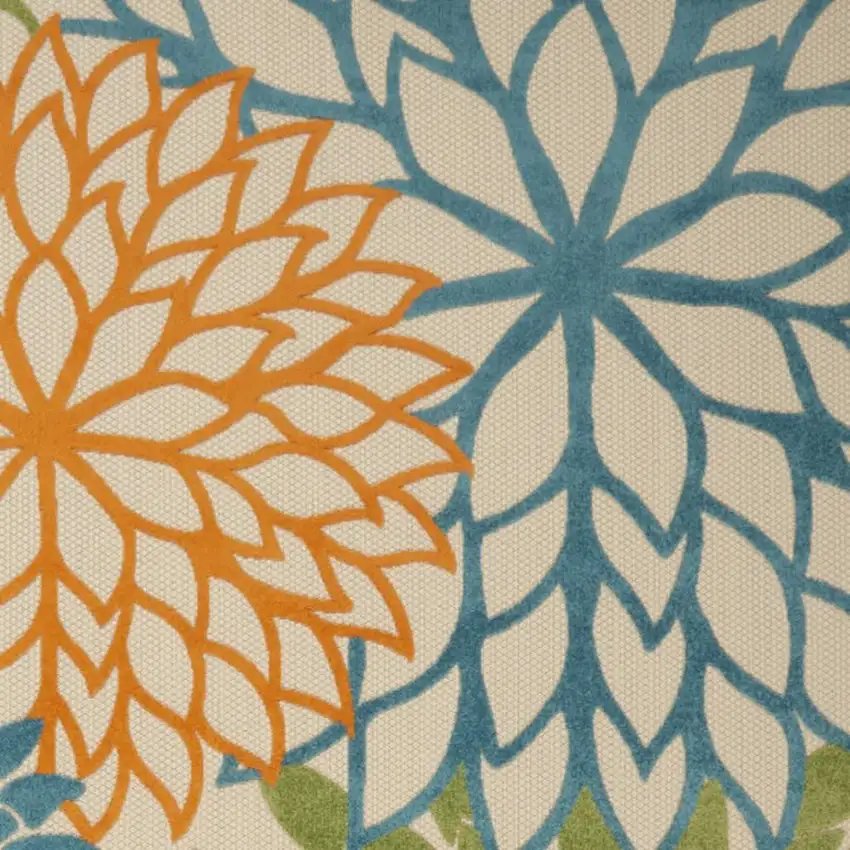 Ivory And Blue Floral Indoor Outdoor Area Rug Photo 4