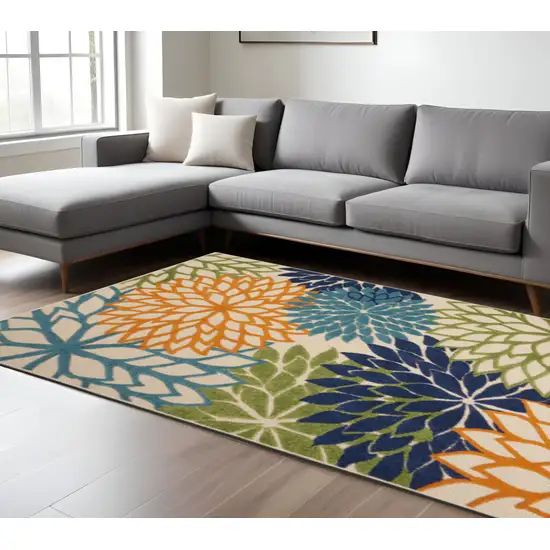 Ivory And Blue Floral Indoor Outdoor Area Rug Photo 1