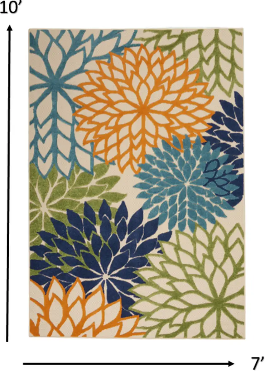 Ivory And Blue Floral Indoor Outdoor Area Rug Photo 8