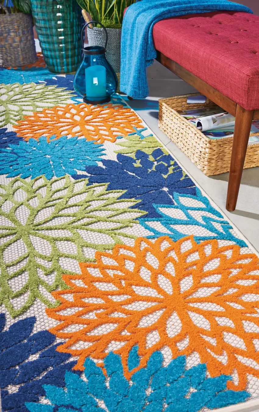Multicolor Floral Indoor Outdoor Runner Rug Photo 7