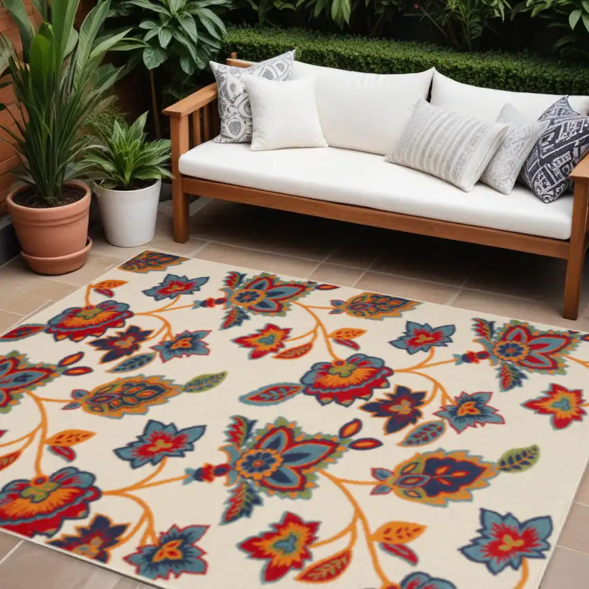Multicolor Floral Stain Resistant Non Skid Area Rug Photo 1