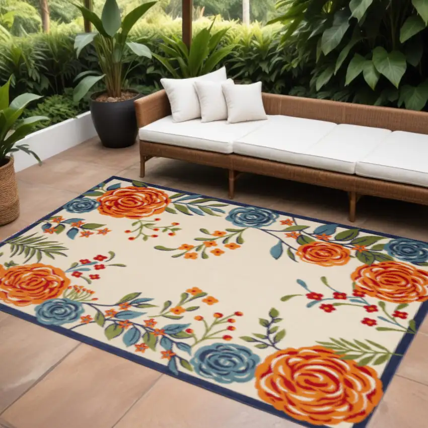 Multicolor Floral Stain Resistant Non Skid Area Rug Photo 1