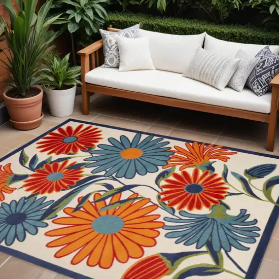 Multicolor Floral Stain Resistant Non Skid Area Rug Photo 1
