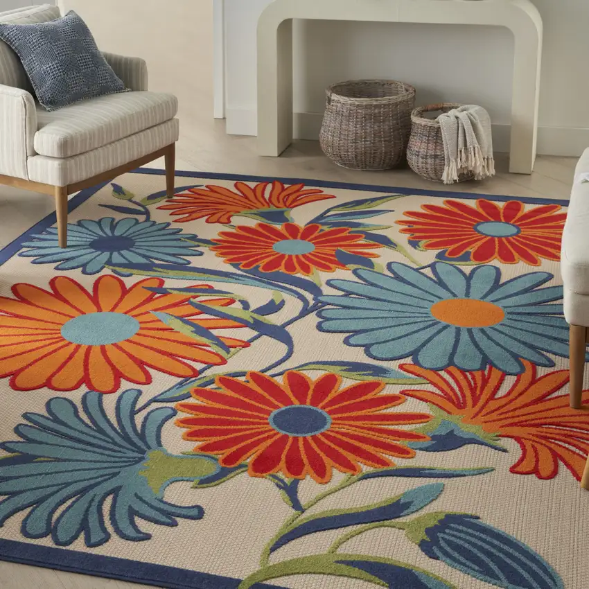 Multicolor Floral Stain Resistant Non Skid Area Rug Photo 9
